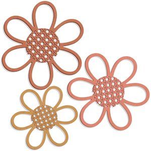 3 Pieces Boho Daisy Wall Decor Natural Rattan Flower Wall Hanging Art Wooden👋